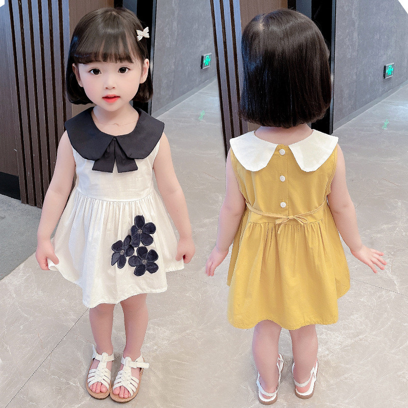 Ljetna haljina za djevojčice 2023. Dječja haljina Tri cvijeta Pamučna haljina princeze Ovratnik za lutke Slatka haljina Korejska beba Djeca Djevojčice Clot