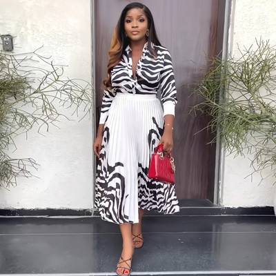 Kaheosalised komplektid ja plisseeritud seelik, kostüüm Naiste riided Aafrika Dashiki kontori naistepidu Traditsiooniline rüü Ankara rõivad Kaftan