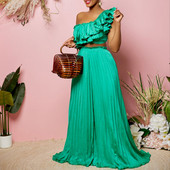 Kaheosaline komplekt Aafrika riided uus mood plisseeritud soliidne ülikond ja püksid püksid pidulikud naised sobivad komplektid rõivad dressid