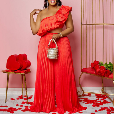 Kaheosaline komplekt Aafrika riided uus mood plisseeritud soliidne ülikond ja püksid püksid pidulikud naised sobivad komplektid rõivad dressid