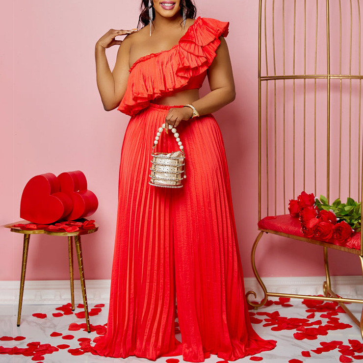 Kaheosaline komplekt Aafrika riided uus mood plisseeritud soliidne ülikond ja püksid püksid pidulikud naised sobivad komplektid rõivad dressid