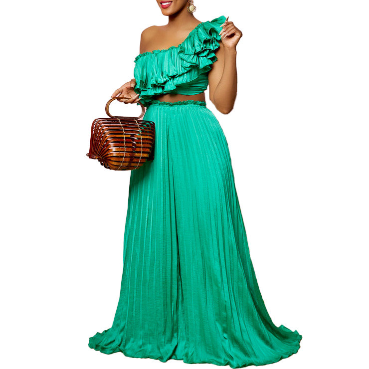 Kaheosaline komplekt Aafrika riided uus mood plisseeritud soliidne ülikond ja püksid püksid pidulikud naised sobivad komplektid rõivad dressid