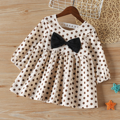 Proljetna jesen Haljina za djevojčice Kostimi na točkice Haljina s mašnom i čvorovima Haljina s dugim rukavima Princeza Sweet Baby Kids Dječja odjeća