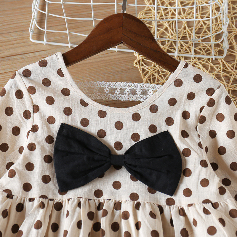 Proljetna jesen Haljina za djevojčice Kostimi na točkice Haljina s mašnom i čvorovima Haljina s dugim rukavima Princeza Sweet Baby Kids Dječja odjeća