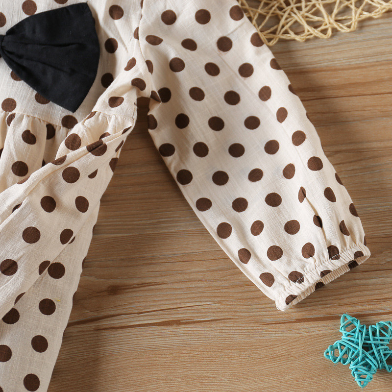 Proljetna jesen Haljina za djevojčice Kostimi na točkice Haljina s mašnom i čvorovima Haljina s dugim rukavima Princeza Sweet Baby Kids Dječja odjeća