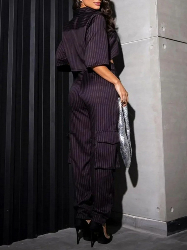 Set 2 piese Cămașă de toamnă și pantaloni lungi Costume femei bluză cu mânecă scurtă și pantaloni lați ținute casual 2023 vara nou