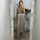 Kaheosaline 2023. aasta naiste vabaaja mustriga komplekt High Street Elegantne reisipükste ülikond, suvine lahtine boheemlaslik komplekt ja vöö