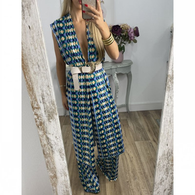 Kaheosaline 2023. aasta naiste vabaaja mustriga komplekt High Street Elegantne reisipükste ülikond, suvine lahtine boheemlaslik komplekt ja vöö