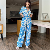 2-dijelni ženski komplet 2023 Jesen Košulja kratkih rukava Bluza Top i hlače Odijela Modni kompleti za uredske dame Odgovarajući kompleti