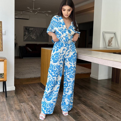 2-dijelni ženski komplet 2023 Jesen Košulja kratkih rukava Bluza Top i hlače Odijela Modni kompleti za uredske dame Odgovarajući kompleti