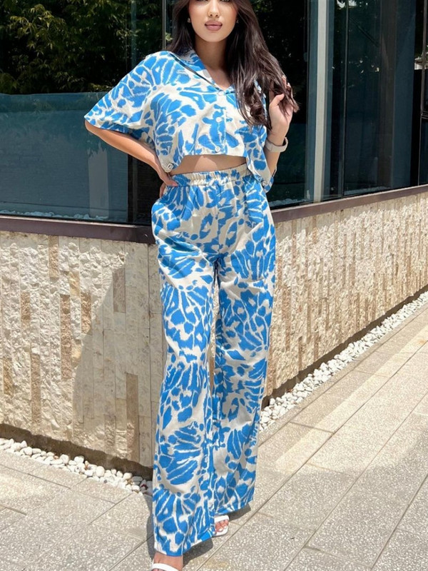 2-dijelni ženski komplet 2023 Jesen Košulja kratkih rukava Bluza Top i hlače Odijela Modni kompleti za uredske dame Odgovarajući kompleti