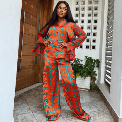 Dvodijelni set s afričkim prugama, majice dugih rukava i odijela s hlačama Proljeće jesen Ženski komplet s plaštom, modna odjeća