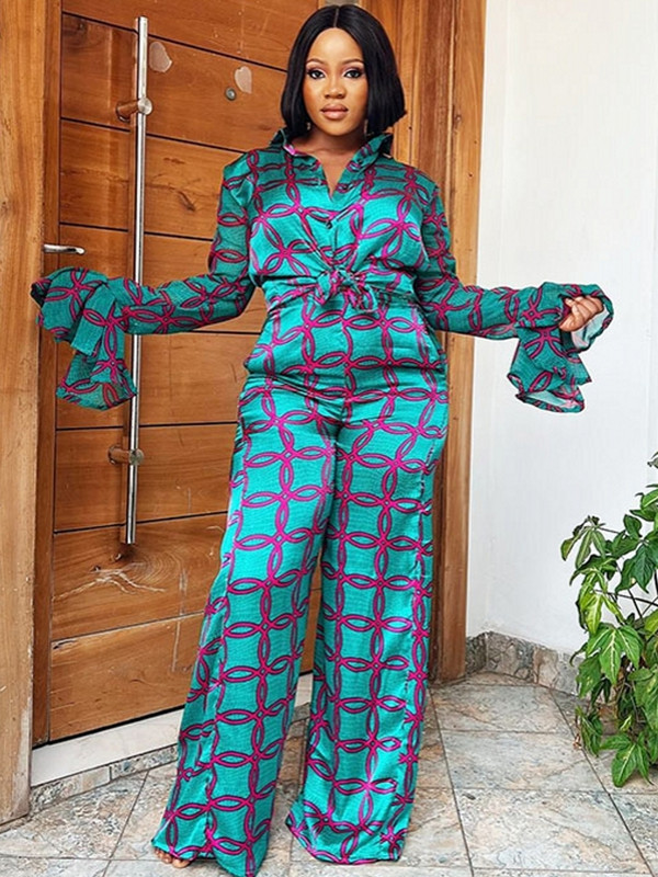 Dvodijelni set s prugama Topovi bluza dugih rukava i odijela s hlačama Afrički proljeće jesen Ženski komplet s plaštom Modna odjeća