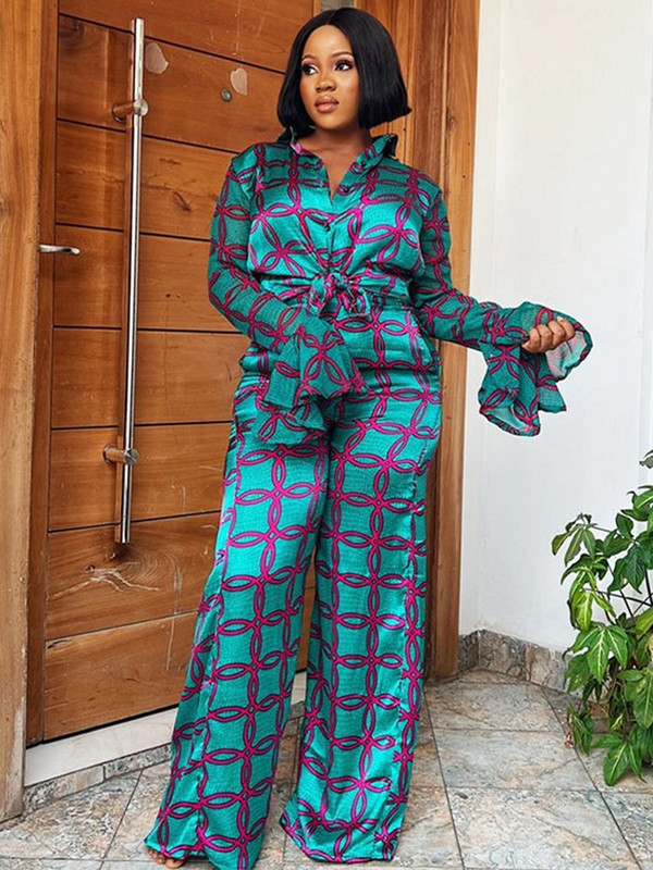 Dvodijelni set s prugama Topovi bluza dugih rukava i odijela s hlačama Afrički proljeće jesen Ženski komplet s plaštom Modna odjeća