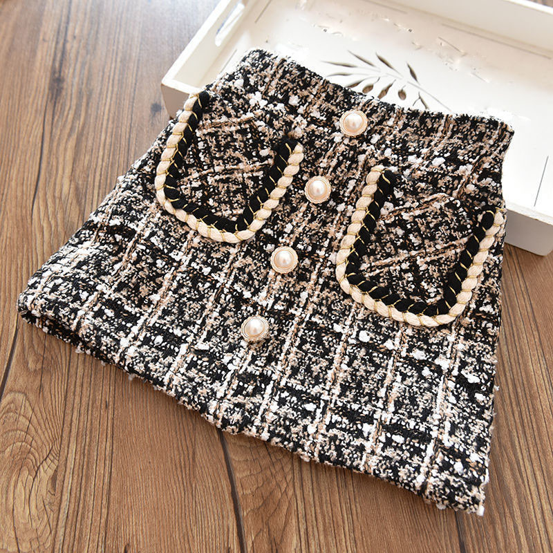 Tüdrukute kevad-, sügis- ja talvevillane ruuduline uus seelik laste beebi pluss sametpolsterdatud rinnakorviga printsessi seelik