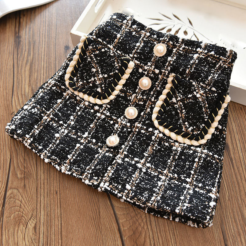 Tüdrukute kevad-, sügis- ja talvevillane ruuduline uus seelik laste beebi pluss sametpolsterdatud rinnakorviga printsessi seelik