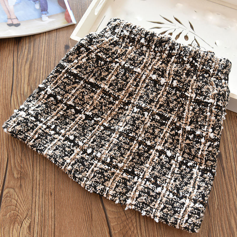 Tüdrukute kevad-, sügis- ja talvevillane ruuduline uus seelik laste beebi pluss sametpolsterdatud rinnakorviga printsessi seelik