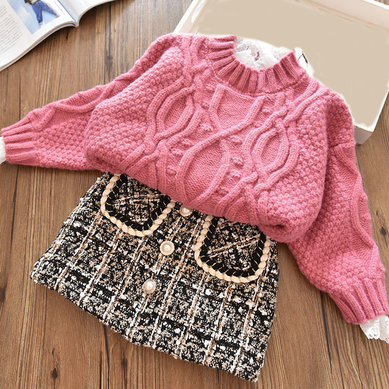 Tüdrukute kevad-, sügis- ja talvevillane ruuduline uus seelik laste beebi pluss sametpolsterdatud rinnakorviga printsessi seelik