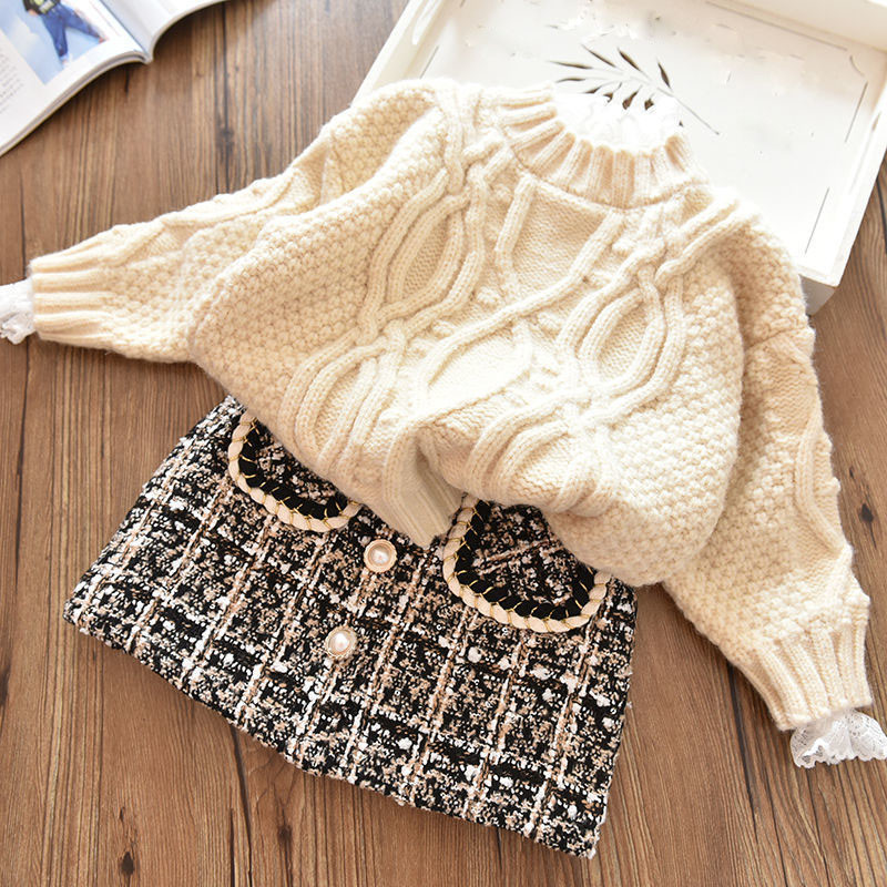 Tüdrukute kevad-, sügis- ja talvevillane ruuduline uus seelik laste beebi pluss sametpolsterdatud rinnakorviga printsessi seelik