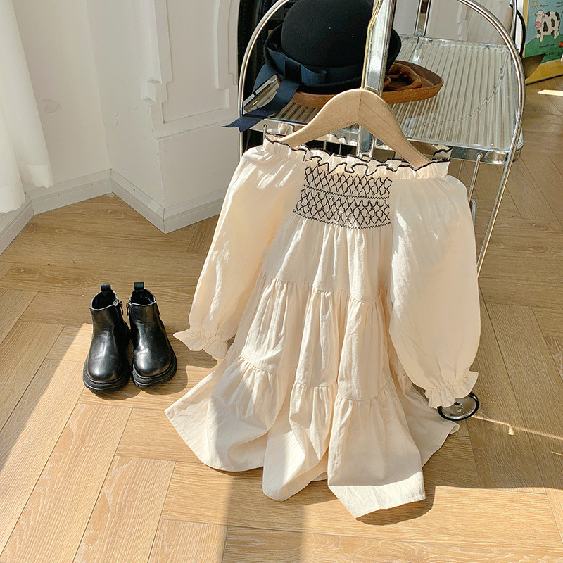 Sügisene tüdrukukleit Isikupärastatud elastse kaelusega lasteriided 2023. aasta kevadine puuvillane kleit pikkade varrukatega tüdruku koogikleit