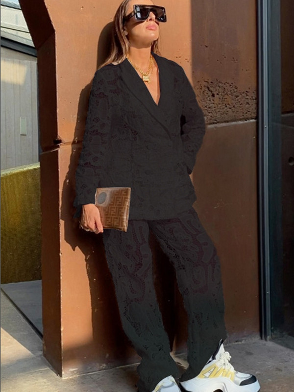 2-osalised sobivad pükstekomplektid, 2023. aasta suvesügis naiste komplekt, pits-lillega pikkade varrukatega pükste ülikond, kaheosalised dressirõivad