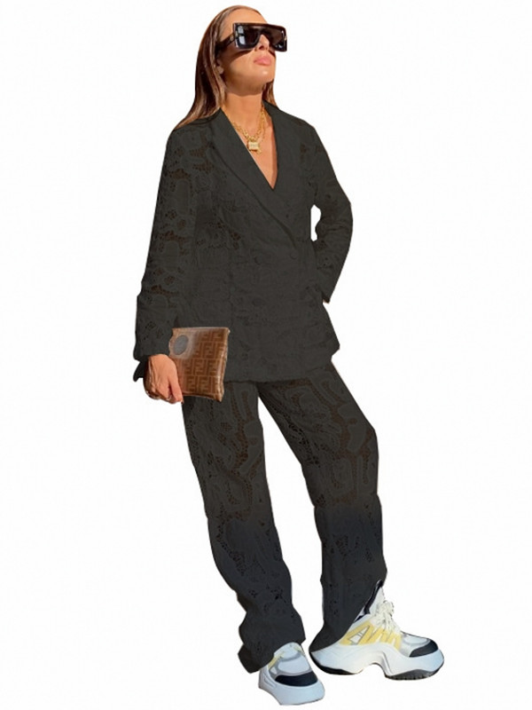 2-osalised sobivad pükstekomplektid, 2023. aasta suvesügis naiste komplekt, pits-lillega pikkade varrukatega pükste ülikond, kaheosalised dressirõivad