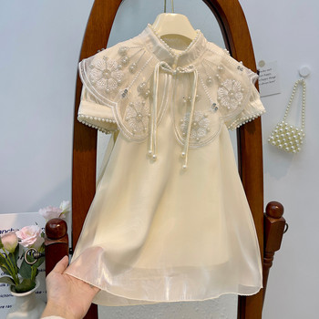 Φόρεμα για κορίτσια Καλοκαιρινό Παιδικό Κινέζικο φόρεμα Cheongsam Princess Dress Pearl Cloud Shoulder Cape Φόρεμα για μικρά κορίτσια