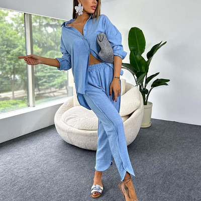 2 Σετ δύο τεμαχίων μπλε κόκκινο μακρυμάνικο μπλούζες και κοστούμια παντελονιού Άνοιξη φθινοπώρου Γυναικείο σετ θηκών ασορτί ασορτί μόδας