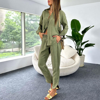 2 Σετ δύο τεμαχίων μπλε κόκκινο μακρυμάνικο μπλούζες και κοστούμια παντελονιού Άνοιξη φθινοπώρου Γυναικείο σετ θηκών ασορτί ασορτί μόδας