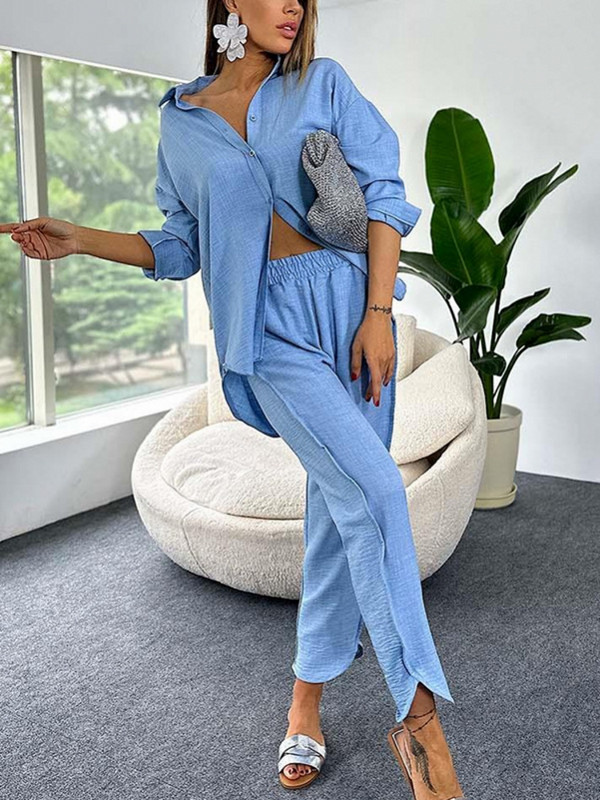 2 Σετ δύο τεμαχίων μπλε κόκκινο μακρυμάνικο μπλούζες και κοστούμια παντελονιού Άνοιξη φθινοπώρου Γυναικείο σετ θηκών ασορτί ασορτί μόδας