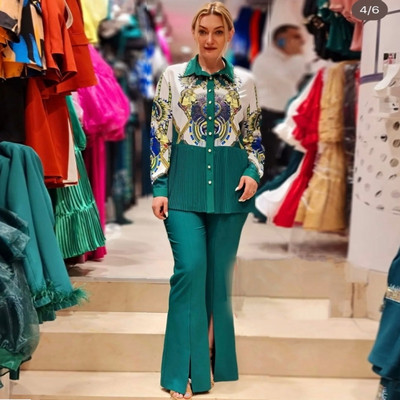 Γυναικείο σετ 2 τεμαχίων Dashiki Αφρικανικά ρούχα Καλοκαιρινό Φθινόπωρο Νέα μόδα Μακρυμάνικο παντελόνι και σχιστό παντελόνι Κοστούμι για πάρτι ασορτί σετ