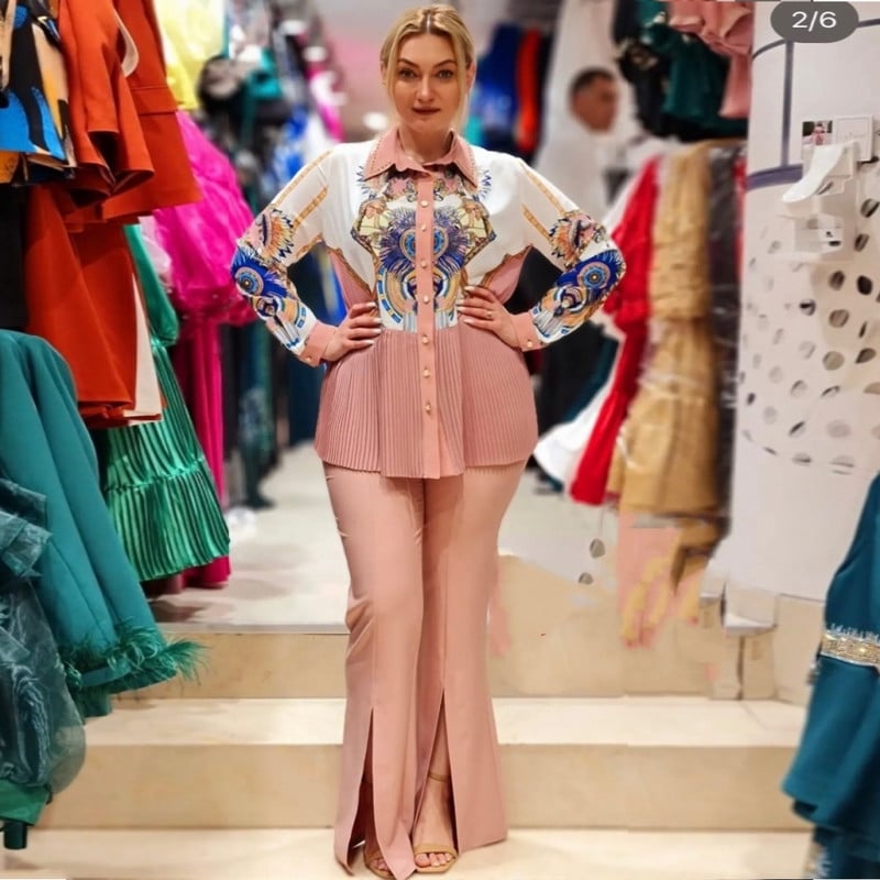 2-dijelni ženski set Dashiki afrička odjeća Ljeto Jesen Nova moda Top dugih rukava i hlača s prorezima Odijelo Odgovarajući setovi za dame