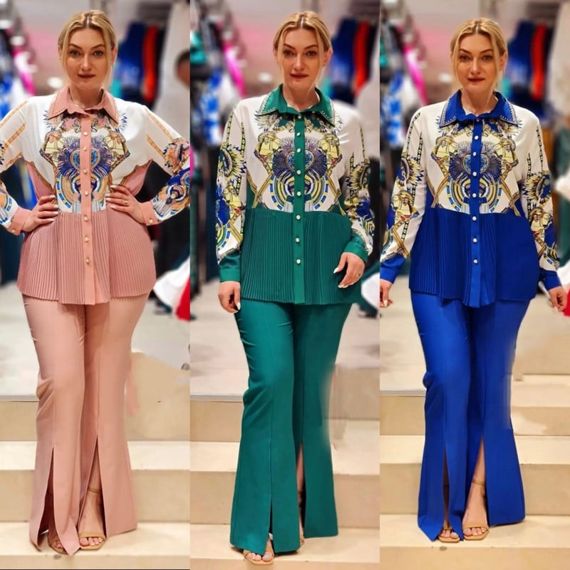 2-dijelni ženski set Dashiki afrička odjeća Ljeto Jesen Nova moda Top dugih rukava i hlača s prorezima Odijelo Odgovarajući setovi za dame