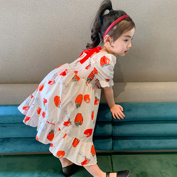 Καλοκαιρινό κορίτσι φόρεμα φράουλα Νέο στυλ μόδας κοντομάνικο βαμβακερό φόρεμα πριγκίπισσας Παιδικά παιδικά γλυκά φορέματα διακοπών