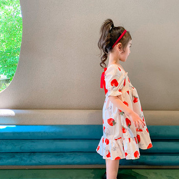 Καλοκαιρινό κορίτσι φόρεμα φράουλα Νέο στυλ μόδας κοντομάνικο βαμβακερό φόρεμα πριγκίπισσας Παιδικά παιδικά γλυκά φορέματα διακοπών