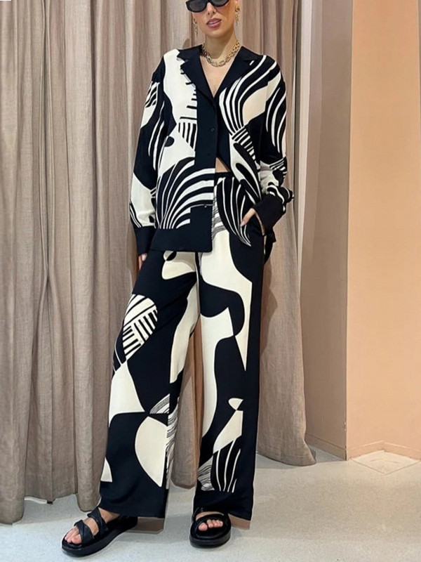 Kaheosaline naistekomplekt Suvine sügisene pikkade varrukatega särgipluus, topp ja püksid, kostüümid, komplektid, mood, kontoris, naiste komplektid.