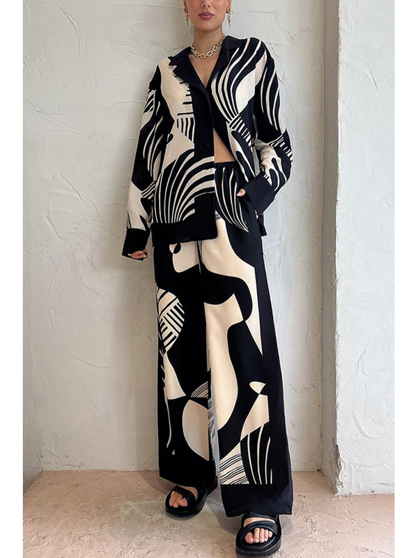 Kaheosaline naistekomplekt Suvine sügisene pikkade varrukatega särgipluus, topp ja püksid, kostüümid, komplektid, mood, kontoris, naiste komplektid.