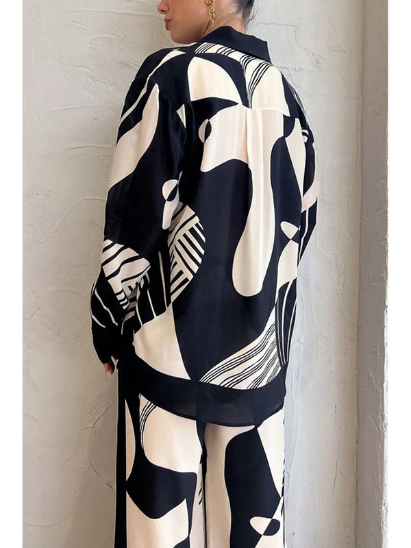 Kaheosaline naistekomplekt Suvine sügisene pikkade varrukatega särgipluus, topp ja püksid, kostüümid, komplektid, mood, kontoris, naiste komplektid.