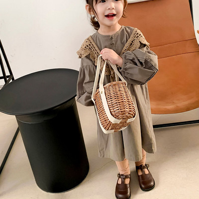 Ljetna haljina za djevojčice Korejska japanska nova retro boja Ženska čipkani šal Haljina srednjih rukava Odjeća za bebe Dječja odjeća