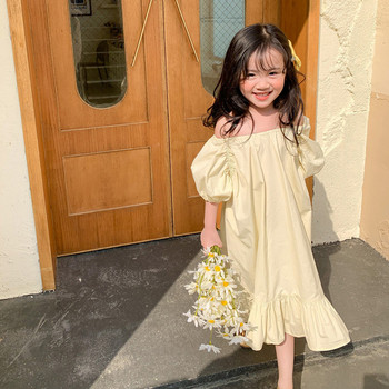 Καλοκαιρινό φόρεμα με σφεντόνα για κορίτσια Εξωτερικά ρούχα Παιδικά ρούχα με έναν ώμο φουσκωτά μανίκια φόρεμα πριγκίπισσα μακρύ Vestidos Holiday Beach Φόρεμα
