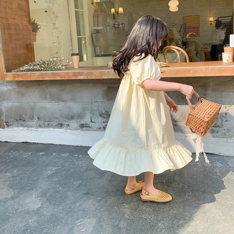 Tüdrukute suvekleit Välisrõivad Lasteriided ühe õlaga puhvis varrukatega kleit printsessi pikk Vestidose puhkuse rannakleit