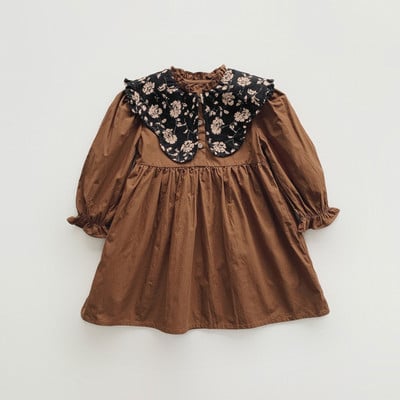 Prancūziška retro stiliaus suknelė mergaitei rudeninis didelis atvartas Palace stiliaus suknelė ilgomis rankovėmis Vaikiška princesė suknelė madinga vaikiška suknelė