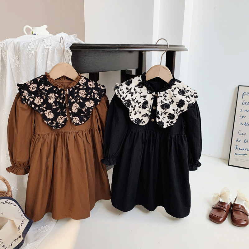 Prancūziška retro stiliaus suknelė mergaitei rudeninis didelis atvartas Palace stiliaus suknelė ilgomis rankovėmis Vaikiška princesė suknelė madinga vaikiška suknelė