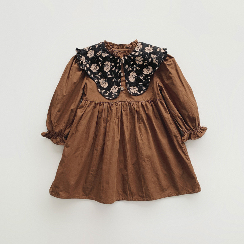 Prancūziška retro stiliaus suknelė mergaitei rudeninis didelis atvartas Palace stiliaus suknelė ilgomis rankovėmis Vaikiška princesė suknelė madinga vaikiška suknelė