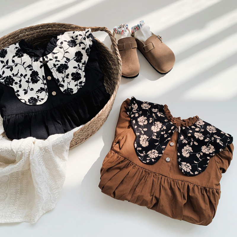 Prancūziška retro stiliaus suknelė mergaitei rudeninis didelis atvartas Palace stiliaus suknelė ilgomis rankovėmis Vaikiška princesė suknelė madinga vaikiška suknelė