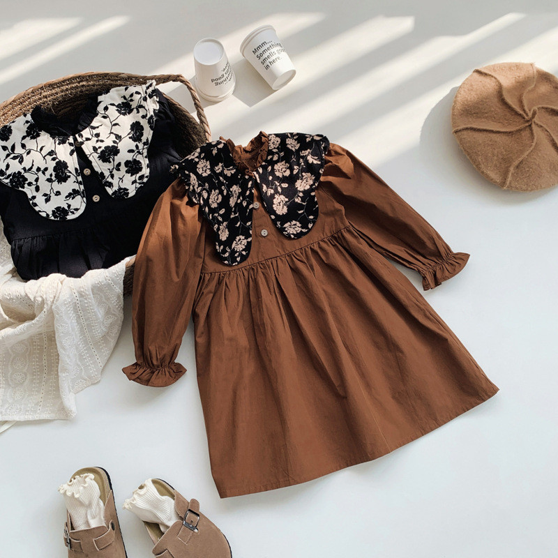 Prancūziška retro stiliaus suknelė mergaitei rudeninis didelis atvartas Palace stiliaus suknelė ilgomis rankovėmis Vaikiška princesė suknelė madinga vaikiška suknelė