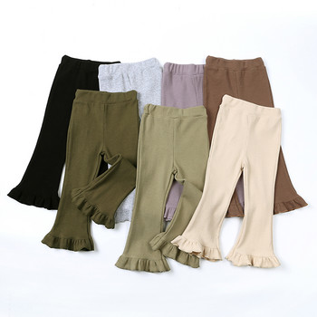 2023 Детски момичета Клещи клинове Едноцветни райета Високи еластични памучни панталони Ботуши за 12M-8T Ежедневни юношески панталони с волани