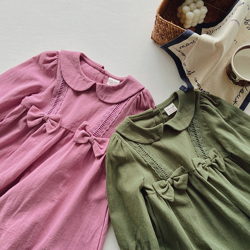 Jesenske haljine za djevojčice Čipkana čipkana mašna Haljina za djevojčice s izrezom lutke 2023. Proljetna slatka haljina princeze s dugim rukavima Dječja haljina