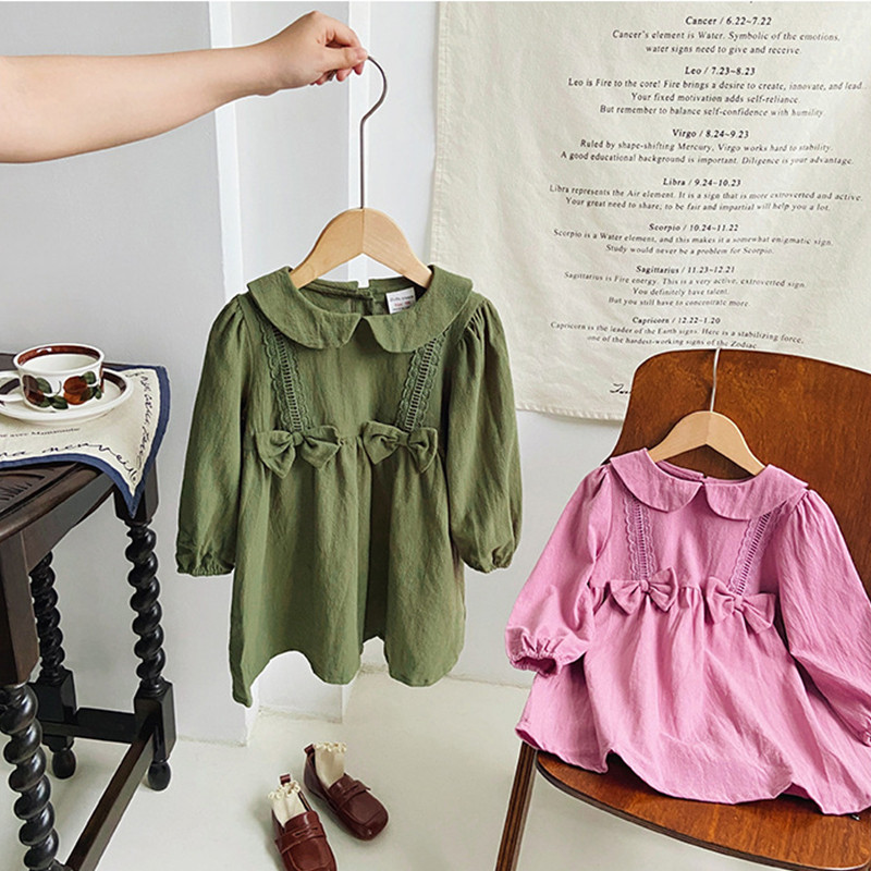 Jesenske haljine za djevojčice Čipkana čipkana mašna Haljina za djevojčice s izrezom lutke 2023. Proljetna slatka haljina princeze s dugim rukavima Dječja haljina