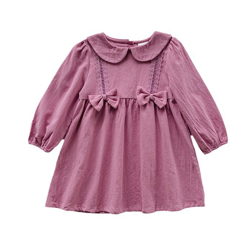 Jesenske haljine za djevojčice Čipkana čipkana mašna Haljina za djevojčice s izrezom lutke 2023. Proljetna slatka haljina princeze s dugim rukavima Dječja haljina